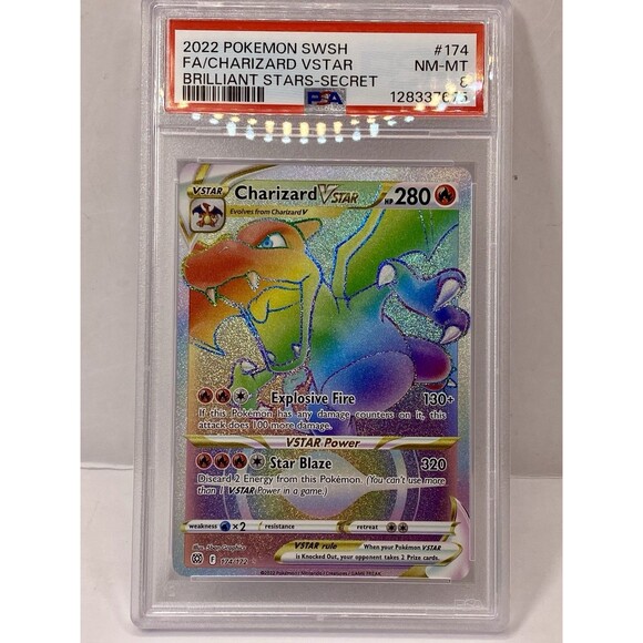 Charizard VSTAR (Secret) 174/172 Swsh09: Brilliant Stars Holo Rainbow PSA 8 NM! - Picture 1 of 2